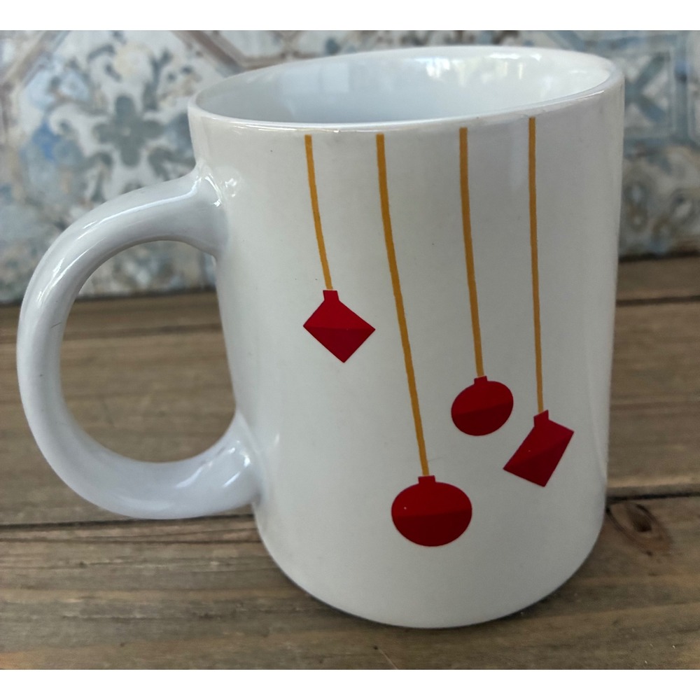 Starbucks Holiday Coffee Mug White Red Gold Ornaments 10.8oz 320ml Ceramic Cup